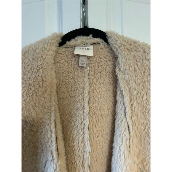 Knox Rose Women's Faux Sherpa Fur Vest Brown Size XL Open Front - Picture 2 of 6